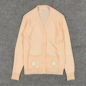 Vintage Peach Embroidered Florals Cardigan Sweater Women S Soft Girl Cottagecore